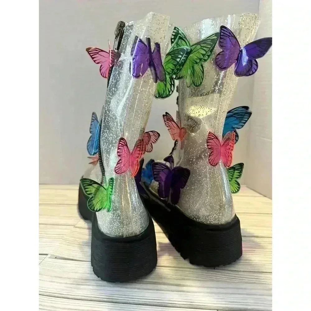 Dolls Kill Glitter Butterfly Platform Combat Boots - Multicolor - Picture 4 of 12
